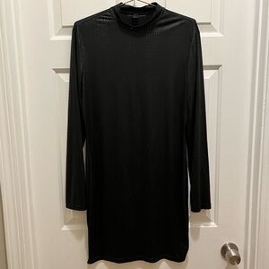 SHEIN Black Long-Sleeve Animal Print Mini Dress with Mock Neck | Size XL